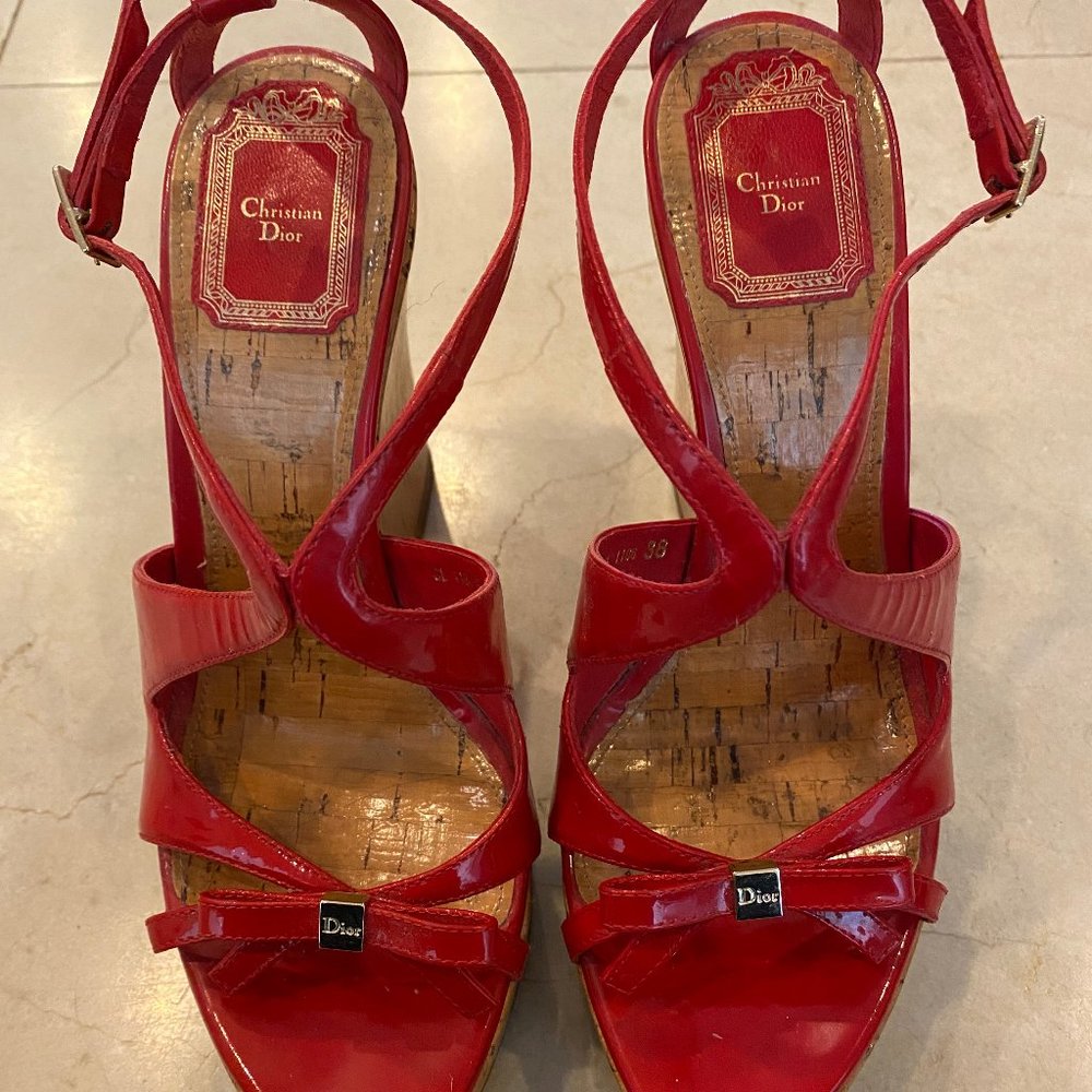 Christian Dior Red Starlet Wedge Platform Sandals